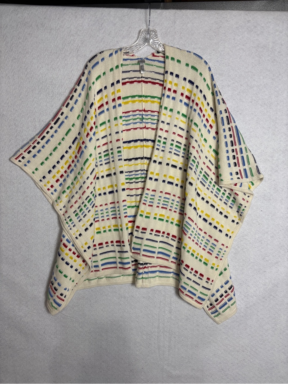 Chico's Cream Multicolor Striped Open Poncho Sweater